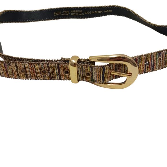 Vintage Aimee Lynn Belt Golden Tapestry Woven Sz Large Artsy Mid Century Modern - Picture 5 of 16